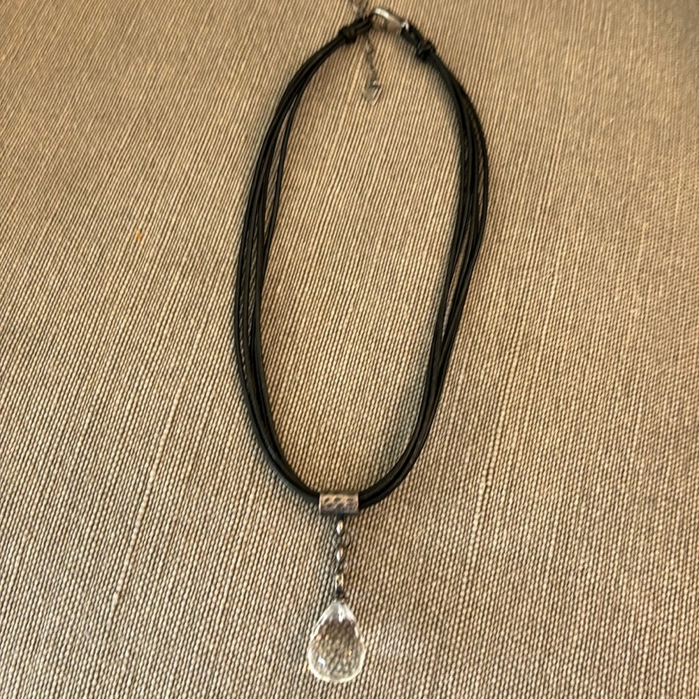 Silpada Necklace Five strand black leather cord with crystal ball drop pendant.